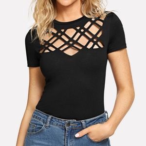 Black Cutout Short Sleeve Top Size S